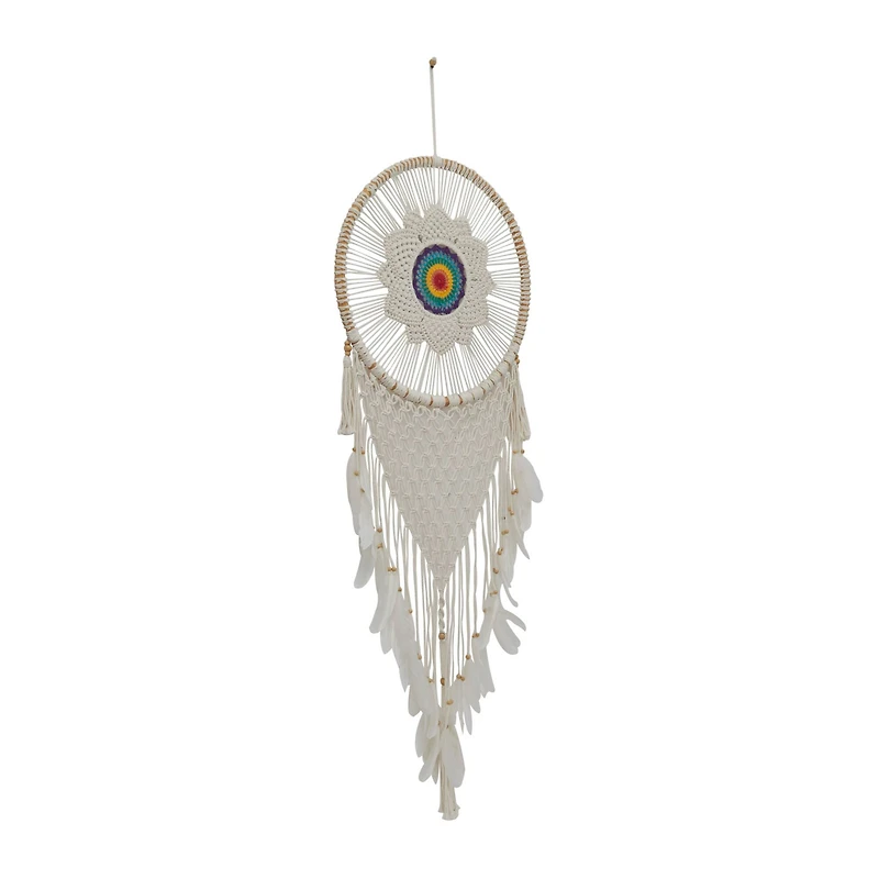 White Cotton Bohemian Dreamcatcher Wall Decor, 21" x 1" x 63"