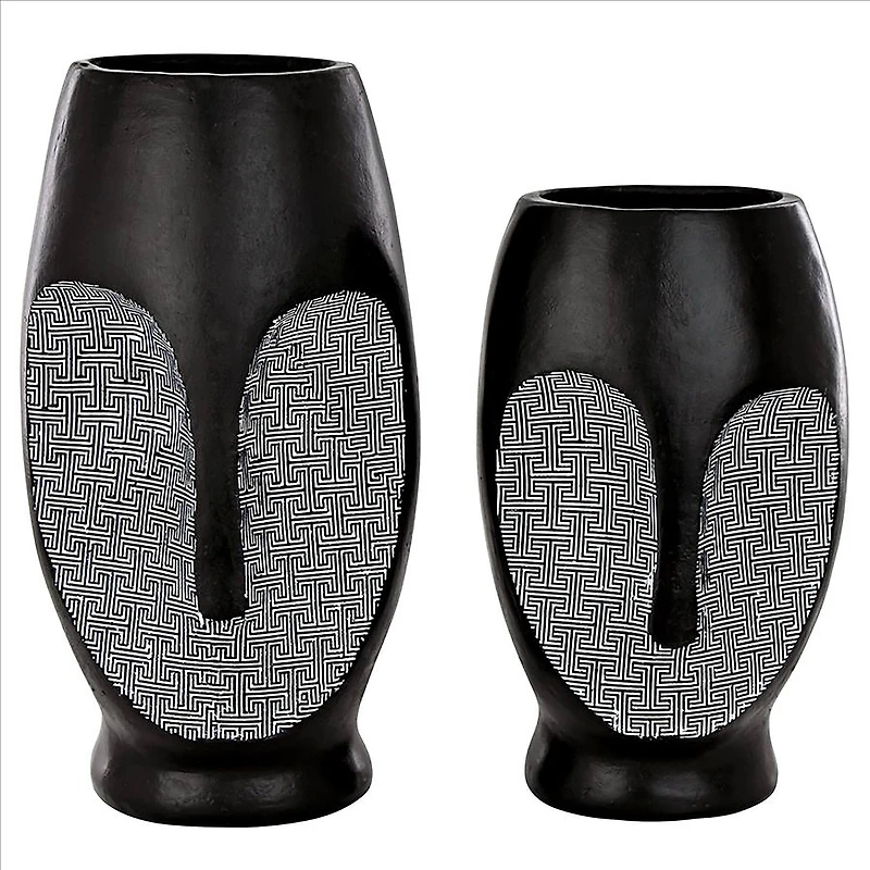 Design Toscano Contemporary Cubist African Mask Sculptural Vase Set