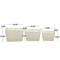 White Cotton Handmade Storage Basket with Handles Set of 3 12", 11", 10"