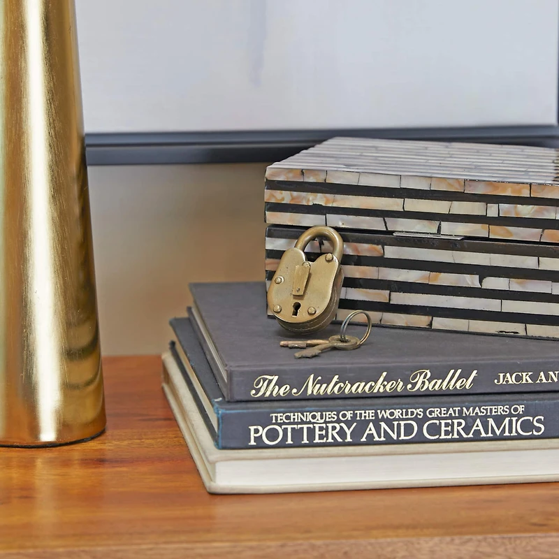 3" Bronze Metal Studded Lock and Key with Distressed Details