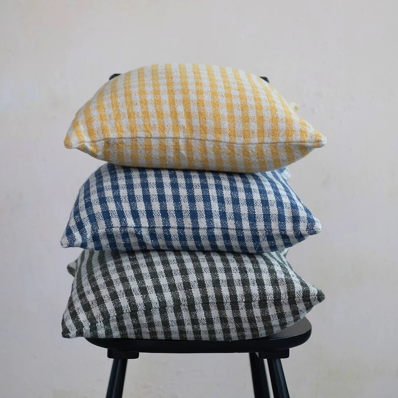 Hello Honey® Blue & White Gingham Woven Recycled Cotton Blend Pillow Cover