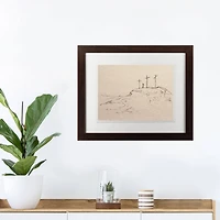 Crosses On Hill Sketch 5 11" x 14" Walnut Framed Print Under Plexiglass
