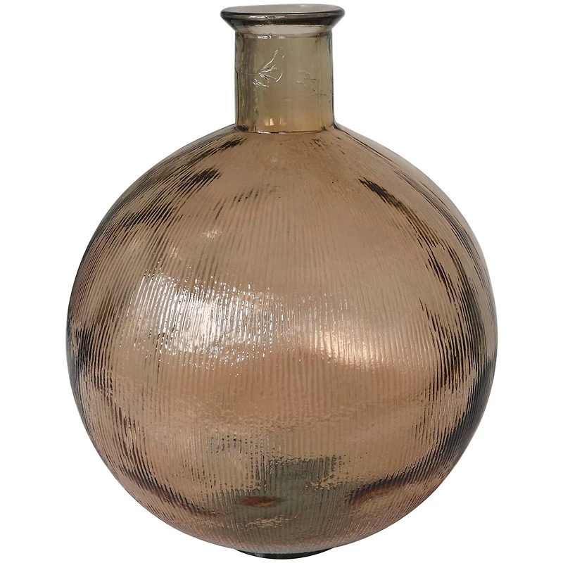 17" Brown Ribbed Spanish Bottle Recycled Glass Vase
