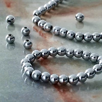 Rhodium Reconstituted Hematite Round Beads by Bead Landing