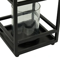 Black Iron Contemporary Candle Holder Lantern, 16" x 8" x 8"