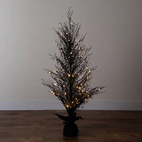 5ft. Pre-Lit LED Halloween Black Twig Artificial Fall Tree in Burlap Planter