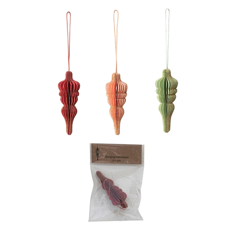 Hello Honey® 3.25" Handmade Recycled Paper Honeycomb Finial Ornament with Glitter Edge Set