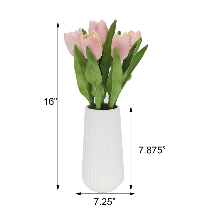 Flora Bunda® 8" Real-Touch Tulips In Ceramic Vase