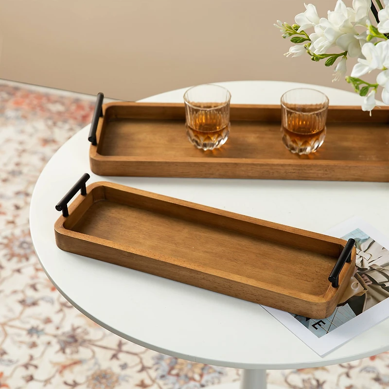 Glitzhome® Rectangle Acacia Wood Trays Set