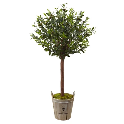 4.5ft. Olive Topiary Tree with Farmhouse Barrel Planter