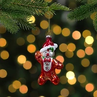 5" Gingerbread Man with Santa Hat Hanging Glass Christmas Ornament