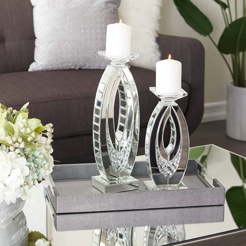 Set of 2 Clear MDF Glam Candle Holder, 17" x 6" x 4"