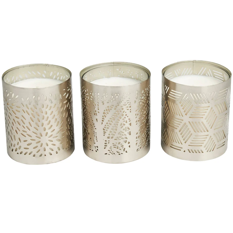 White Wax Vanilla Marshmallow Scented Candle with Geometric Silver Containers, 3ct.