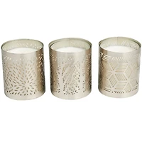 White Wax Vanilla Marshmallow Scented Candle with Geometric Silver Containers, 3ct.