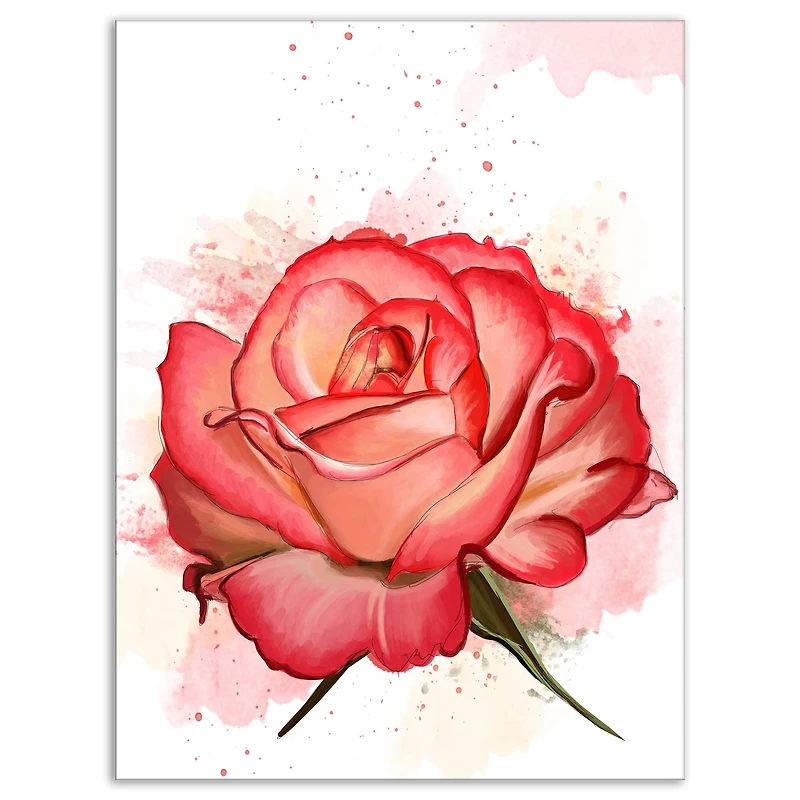 Designart - Red Rose with Splashes