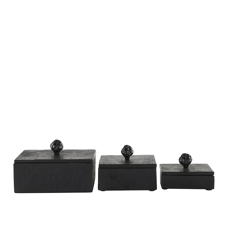 Black Textured Decorative Box Set with Knobs