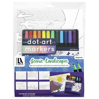 Leisure Arts® Dot Art Markers Scenic Landscapes Coloring Sheets Set