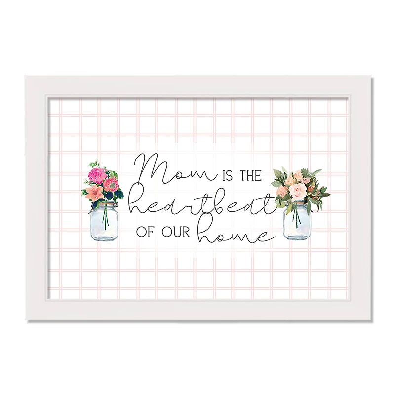 Mom is the Heartbeat of Our Home White Framed Canvas