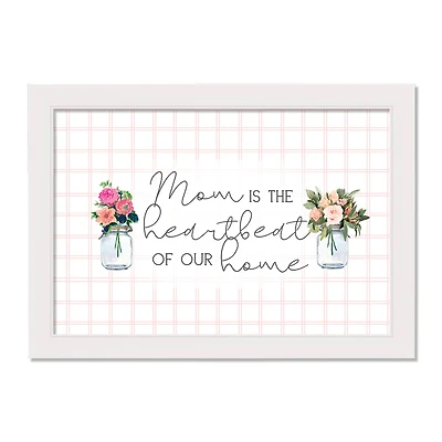 Mom is the Heartbeat of Our Home White Framed Canvas
