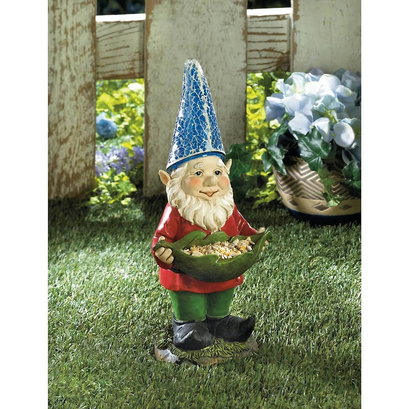 12.5" Bird Feeder Gnome Solar Statue