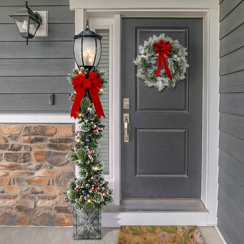 7ft. Pre-Lit Potted Lamp Post with Warm White LED Lights