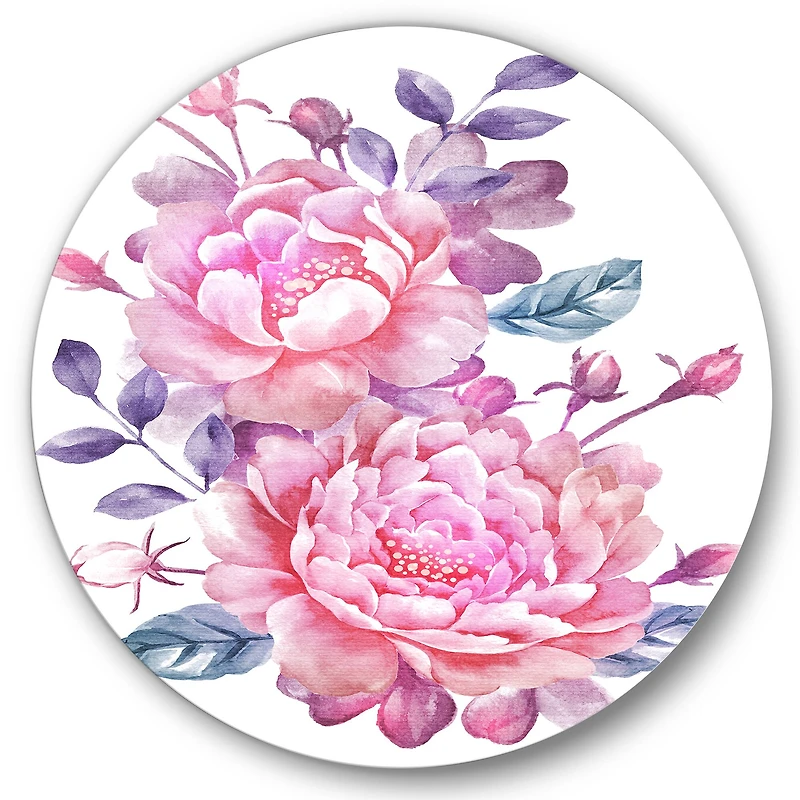 Designart - Pink Retro Flowers With Blue Leaves