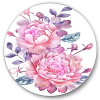 Designart - Pink Retro Flowers With Blue Leaves