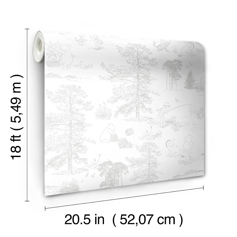 RoomMates Winnie The Pooh Gray Toile Peel & Stick Wallpaper