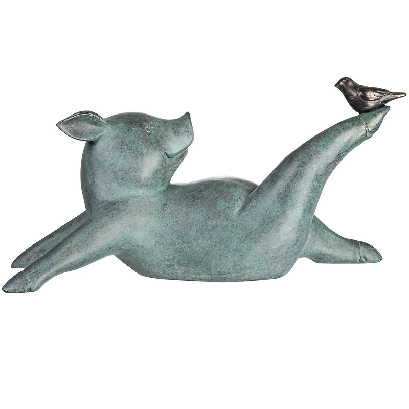 Hello Honey® 7.5" Gray Yoga Pig with Bird Decoration
