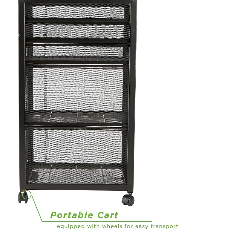 Mind Reader Black 5-Drawer Rolling File Cabinet