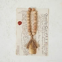 Hello Honey® 13" Antique Gold Finish Metal Bell & Mango Wood Bead Door Hanger with Jute Fringe