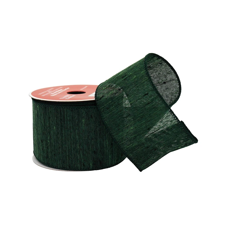 2.5" x 20ft. Green Wired Faux Linen Ribbon by Celebrate It®