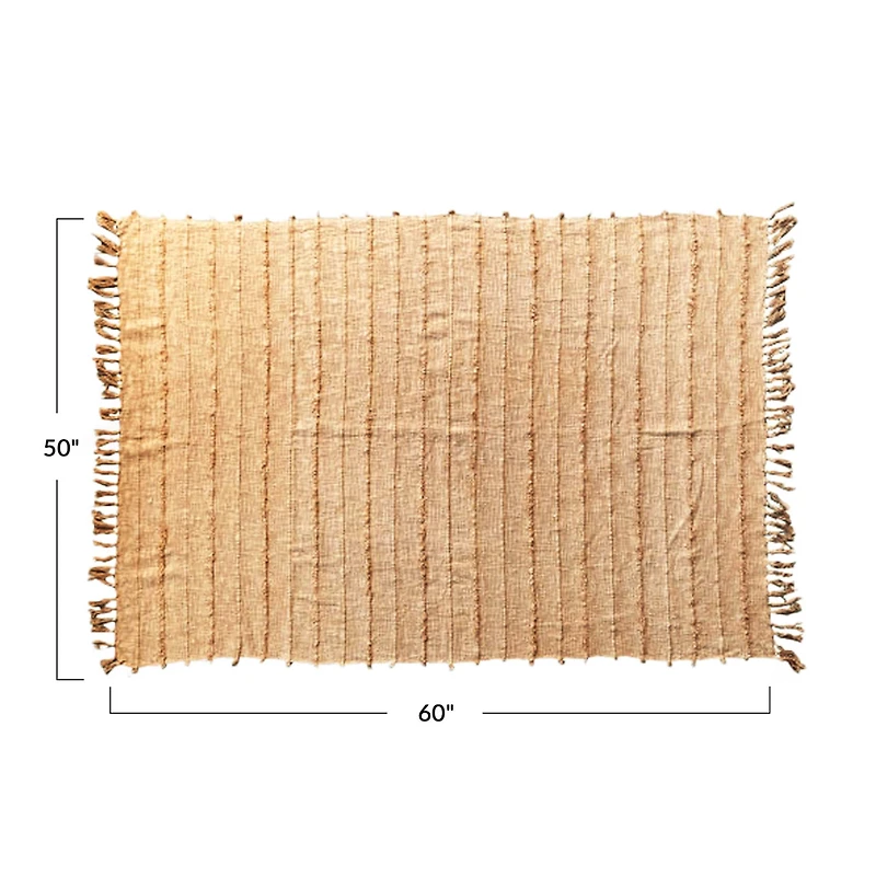 Hello Honey® Beige Stonewashed Woven Cotton Slub Throw with Pom Pom Trim & Fringe