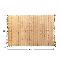 Hello Honey® Beige Stonewashed Woven Cotton Slub Throw with Pom Pom Trim & Fringe