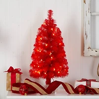 2ft. Pre-Lit Red Artificial Christmas Tree, Warm White LED Lights