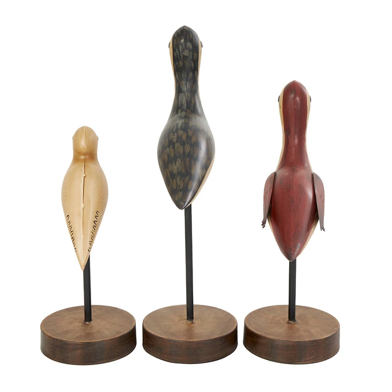 Brown Metal Bird Sculptures with Round Base Set