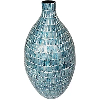 22" Blue Mother of Pearl Handmade Mosaic Inspired Vase