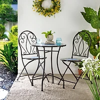Glitzhome® 28" Green Outdoor Metal Folding Bistro Table with Ceramic Tile Top