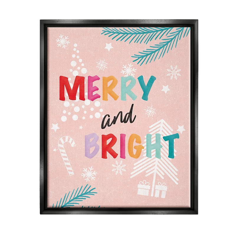 Stupell Industries Merry & Bright Pastel Phrase Framed Floater Canvas Wall Art