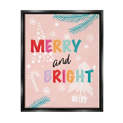 Stupell Industries Merry & Bright Pastel Phrase Framed Floater Canvas Wall Art