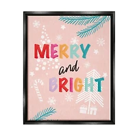 Stupell Industries Merry & Bright Pastel Phrase Framed Floater Canvas Wall Art