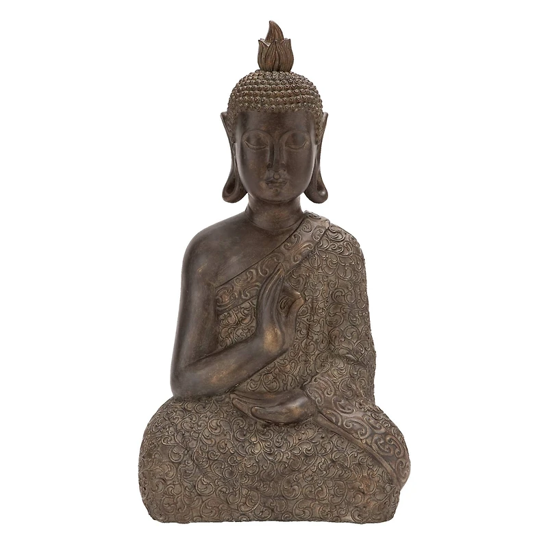 21" Brown Bohemian Polystone Buddha Sculpture