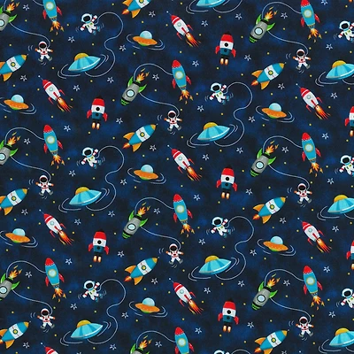 Fabric Traditions Navy Space Ships Cotton Fabric