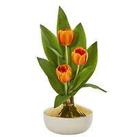 18" Tulip Arrangement In Gold & Cream Elegant Vase