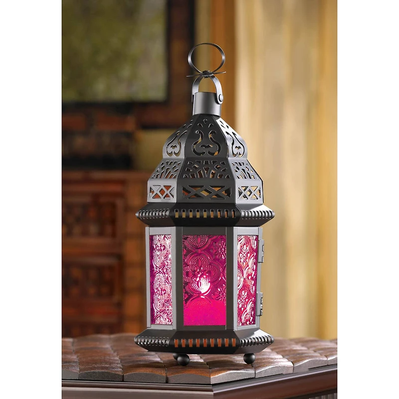 10.25" Mulberry Glass Moroccan Style Hanging Candle Lantern