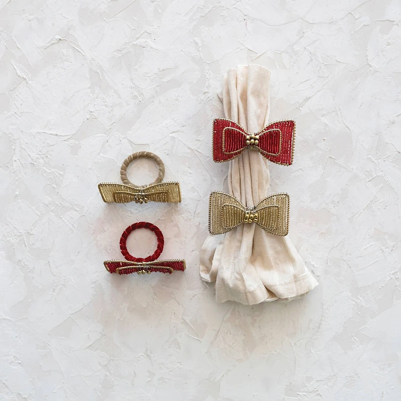 Hello Honey® Glass Beaded Metal Bow Napkin Ring Set