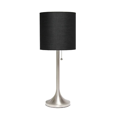 Simple Designs 21.5" Tapered Brushed Nickel Table Lamp with Fabric Drum Shade