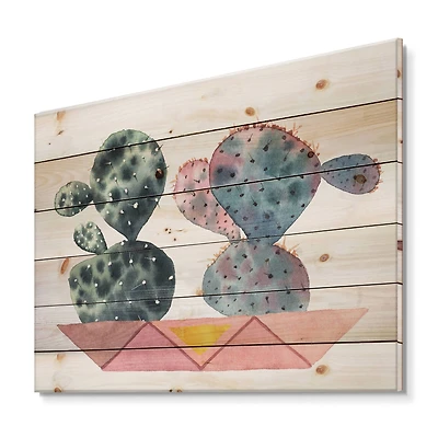 Designart - Cactus Duo In Pink Geometric Pots