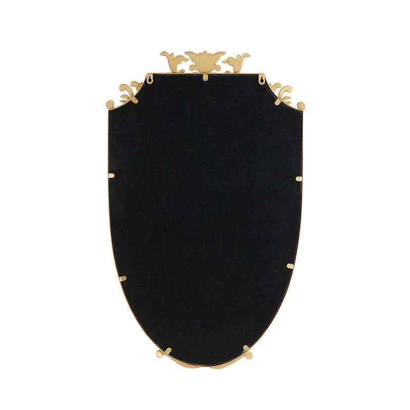 21" x 34" Gold Metal Shield Wall Mirror with Floral Embellishment