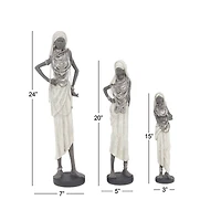 Set of 3 White Eclectic Polystone Women Sculpture 15", 20", 24"